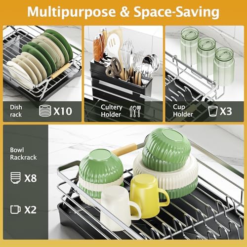 Epicano Dish Drying Rack for Kitchen Counter,Large Capacity,Silver - Image 2