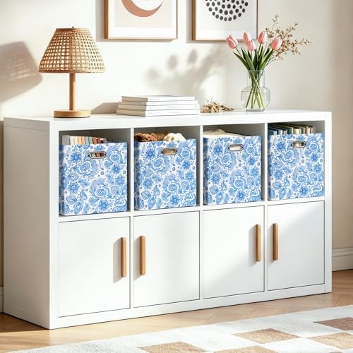Posprica Cube Storage Bins Fabric Storage Cubes, 11 Inch Collapsible Cubby Storage Bins for Cube Organizer, Decorative Storage Boxes for Shelf Closet Organizer Storage(Celadon blue) - Image 5