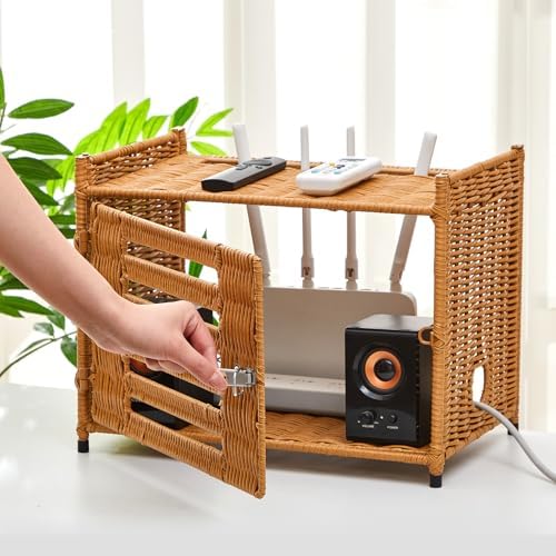 Novabright Rattan Router Box Hider, Wi-Fi Shelf, Plastic Rattan, Brown - Image 3