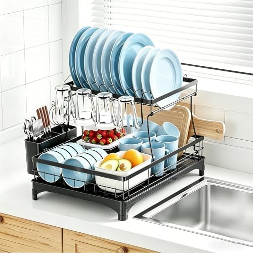 Simple Trending Dish Drying Rack, 2-Tier with Utensil Holder, Black by SimpleTrending