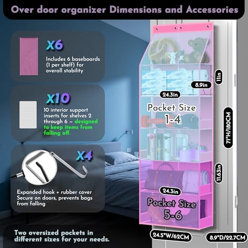 PAULONE 6-Tier Over The Door Shoe Organizer, 71" Hanging Shoe Rack with 2-Size Deep Pockets, 98 lbs Sag-Proof Capacity for Closet Entryway RV - Image 2