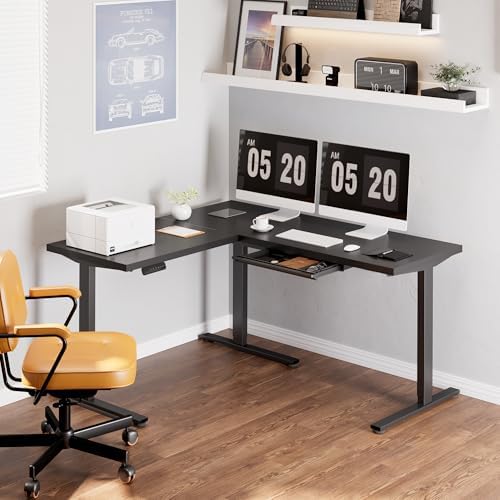 FLEXISPOT 63 x 55 Reversible L-Shaped Corner Standing Desk with Drawers - Image 2