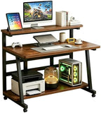 Rolling Computer Desk, 31.5 Inch Small Desks For Small Space, Portable Small Computer Desk with Monitor Stand & 3-Tier Storage, Portable Desk on Wheels for Writing, Home Office, Small Desk for Bedroom by Unknown