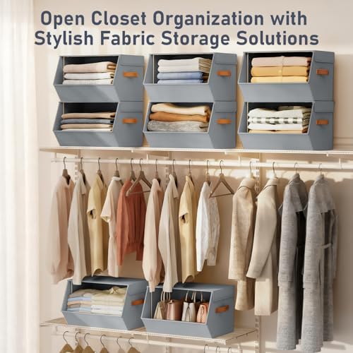 Stackable Closet Organizers and Storage Bins, Open Front Closet Shelf Organizer System With Steel Frame, Clothes Storage Basket Fabric, Collapsible Closet Drawers for Wardrobe, Nursery ,Toy, 4 Pack - Image 3
