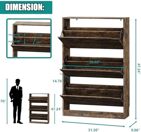 Xixini Shoe Storage Cabinet for Entryway with 3 Flip Drawers, Sturdy Wood Hidden Shoe Storage, Freestanding Narrow Slim Shoe Organizer for Front Door Entrance, Living Room, Hallway, Bedroom, Brown - Image 2