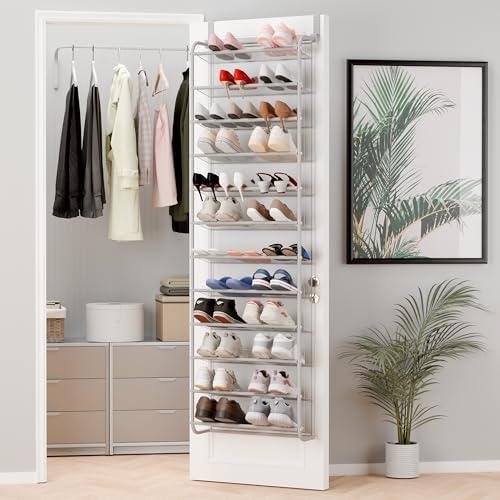 Whitmor 36 Pair Over The Door Shoe Organizer, 12 Tier Hanging Shoe Organizer, Heavy Duty Metal & Mesh Shoe Holder, Hanging Shoe Rack for Closet Organizer & Storage, 74"H x 21.7"W x 7.5"D, Grey by Whitmor