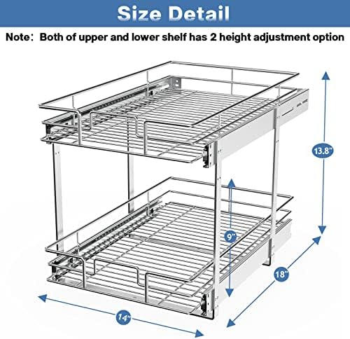 LOVMOR 2 Tier Individual Pull Out Cabinet Organizer 14" W x 18" D, Slide Out Kitchen Cabinet Storage Sliding Shelves - Image 3