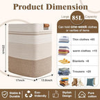 Laundry Hamper, 85L Tall Laundry Basket with Leather Handles, Rectangle Large Clothes Hamper for Organizing, Cotton Woven Laundry Baskets Storage Hampers for Bedroom, Nursery, Living Room - Image 3