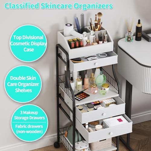 HapiRm Floor Makeup Organizer Storage - Vanity Skincare Make Up Organizers and Storage with Drawers, Cosmetics Display Cases Holder for Skin Care Nail Polish Perfume Makeup Brush - Image 4
