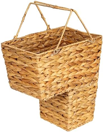 Household Essentials Wicker Stair Basket with Handles, Handwoven Water Hyacinth, Sits on Two Stairs, Lightweight, Natural by HouseholdEssentials