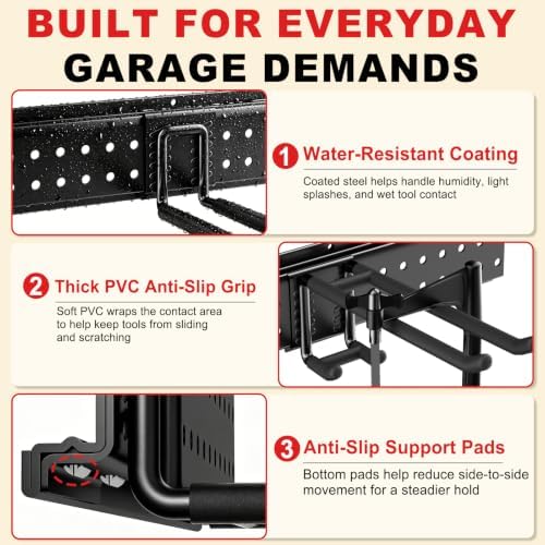 Garage Tool Organizer Wall Mount 49.5 inches with 10 Adjustable Heavy-Duty Hooks, Garage Organization, Garden Tool Storage Rack, Yard, and Shed, Holds Up to 400 lbs - Image 5