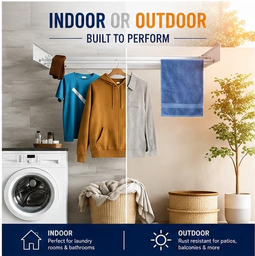 Maplefield Wall Mounted Foldable Drying Rack - Heavy Duty 50 lb Laundry Rack - Rust Resistant Indoor & Outdoor Use - Easy Wall Mount Installation - Image 2