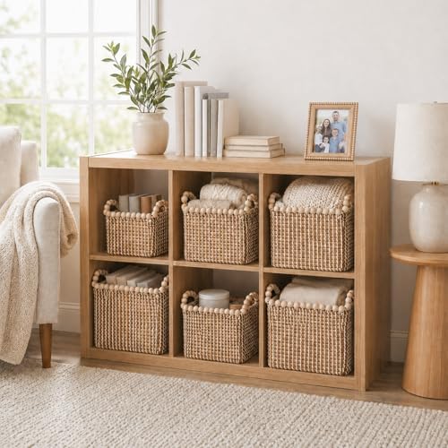 Boho Wicker Storage Baskets for Shelves: Set of 3 Woven Decorative Storage Bins with Handles, Stackable Seagrass Shelf Baskets for Organizing, Wicker Basket for Bathroom, Bedroom, Closet, Pantry - Image 3