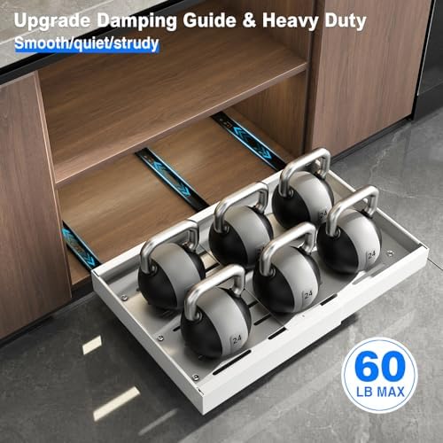 Mustorn 2 Pack Pull Out Cabinet Organizer, Expandable Slide Out Drawers for Kitchen Cabinets Peel and Stick Pullout Drawer Heavy Duty Sliding Shelves for Cupboard, Pantry, Bathroom(16.5" Deep, White) - Image 5