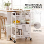 3 Tier Heavy Duty Metal Rolling Storage Cart Organizer with Wheels, White - Image 7