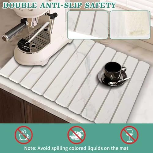 Stone Dish Drying Mat for Kitchen Counter, 24 x 16 Inch(White Marble) - Image 3