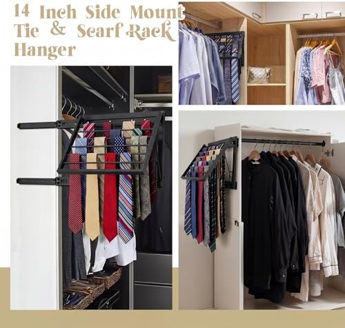 Blulu 13.8'' Sliding Tie Rack for Closet(Right Pull-Out), 60 Tie Pull Out Belt Hanger Wall Mounted Extending Metal Belt Organizer,Black - Image 4