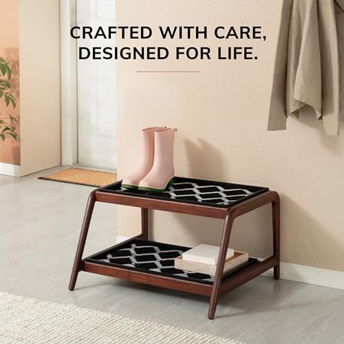 Anji Mountain Heavy Duty Waterproof Wooden Shoe Storage Mat Organizer/Boot Storage Tray Multi Use for Entryway with Coir, Black and Ivory Diamond Insert, 2 Tier, Fits 4 Pair (26.5" Wide) - Image 5