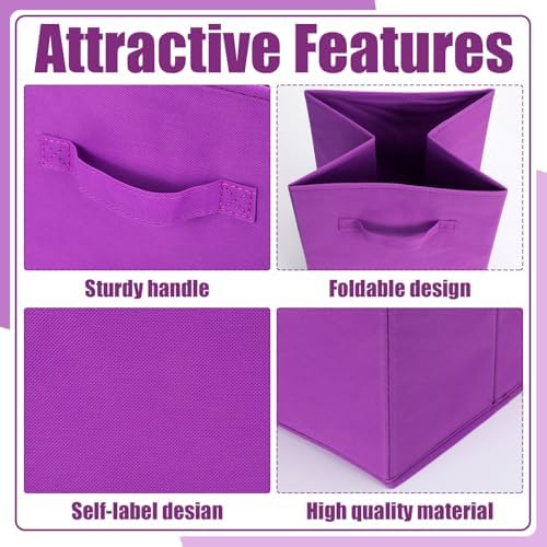 Karenhi 6 Pack Cube Storage Bins, Purple Fabric Organizer - Image 3