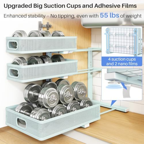 Under Sink Organizer, 3-Tier Thickened Metal Pull out Cabinet Organizer Shelf, Height Adjustable Slide out Storage Drawer Rack for Kitchen Bathroom Pantry Laundry Home, 1-Pack, LightBlue - Image 7