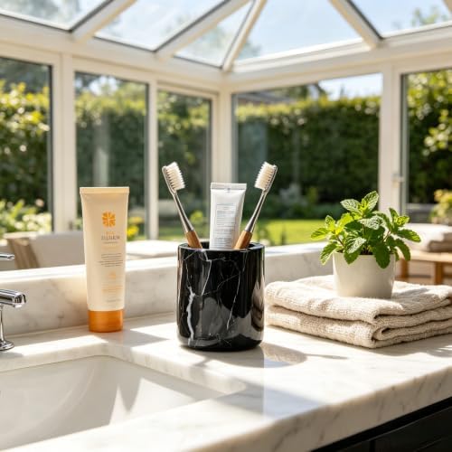 Black Marble Toothbrush Holder for Bathroom, Natural Organic Black Marble Toothbrush Cup, Mordern Style Texture Razor Holder, Razor Organizer for Dressing Table, Countertop, Hotel - Image 5