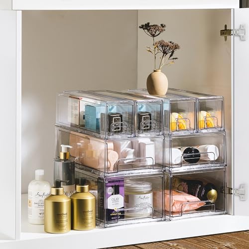 Sorbus Clear Stackable Storage Drawers with Pull-Out Bins (Large, 6 Pack) - Image 6