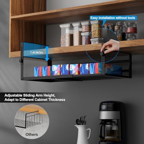 AmonHouseware 2Pack Expandable Under Shelf Storage Basket Organizer,Black - Image 3