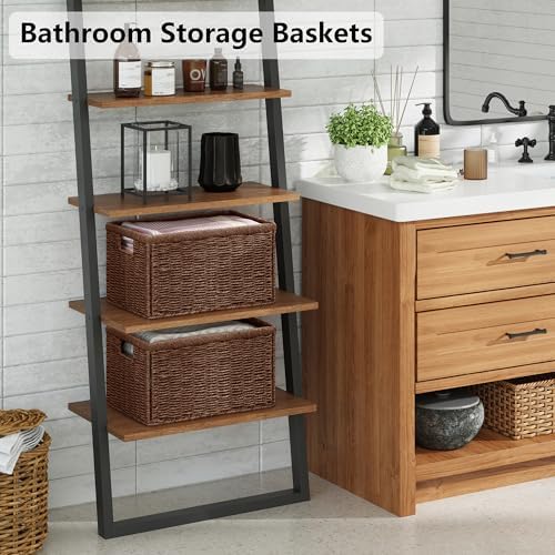 Vagusicc 2 Packs Large Wicker Storage Basket, Closet Storage Baskets Bins for Shelves, Decorative Collapsible Baskets for Organizing Clothes Toy Nursery Bathroom Organizers and Storage, Brown - Image 5