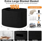 ICERZCZ Large Black Blanket Basket, Storage Baskets for Blankets, Woven Baskets for Storage, Woven Cotton Rope Basket for Toys, Clothes, Shoes, Books, Black, 25”x16”x16” (105L) - Image 2