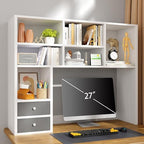 REIBII Desktop Bookshelf, 8 Shelves Desk Hutch for Dorm Room, White by REIBII