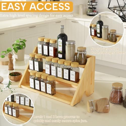 Bamboo Spice Rack Organizer -3-Tier Spice Rack for Countertop,Cabinet Spice Rack Organizer for 24 Spice Jars(4oz)，Step Shelf (yellow) - Image 3