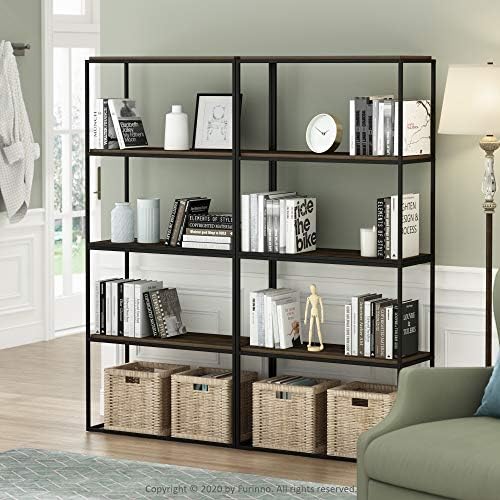 Furinno Moretti 2-Tier Metal Frame Storage Shelves, Columbia Walnut - Image 2