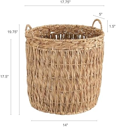 Household Essentials Tall Wicker Floor Basket, Woven Decorative Basket with Handles, Handmade, Great for Laundry and Storage, Natural - Image 2