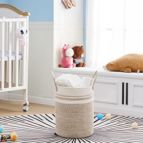 VIPOSCO 30L Small Woven Laundry Basket Hamper, Brown White - Image 2