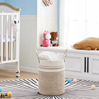 VIPOSCO 30L Small Woven Laundry Basket Hamper, Brown White - Image 2
