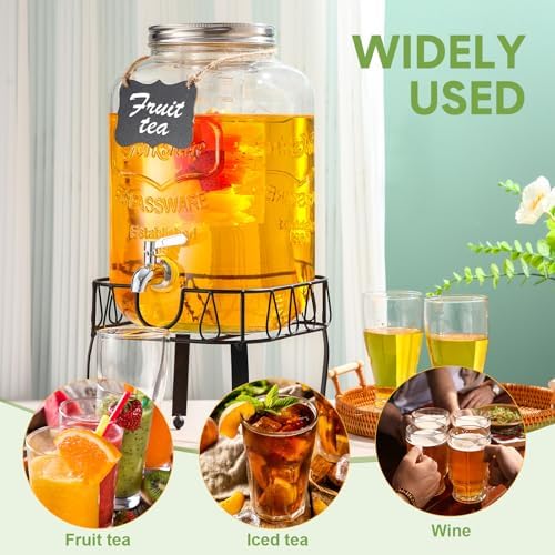 FillTouch 3 Gallon Drink Dispenser with Stand Glass Beverage Dispenser Drink Dispensers with Lid 18/8 Stainless Steel Spigot for Picnics, BBQ, Parties and Daily (Chalkboard Style,Metal Stand) - Image 5