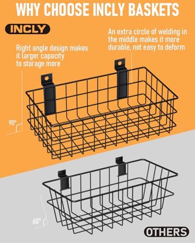 INCLY 4 Pack Black Metal Slatwall Baskets Set, Mounted Slatwall Accessories - Image 2