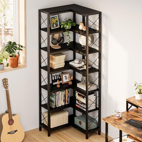 IRONCK Corner Bookshelf,7-Tier Industrial Corner Shelf, Black - Image 2