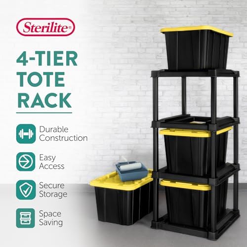 Sterilite 4-Tier Tote Rack with 4-Pack 27 Gallon Industrial Storage Totes - Image 2