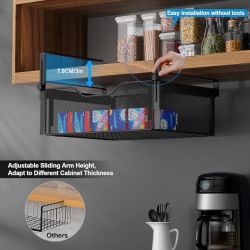 AmonHouseware 2Pack Under Shelf Basket Storage,Adjustable Hanging Arm,Black - Image 3