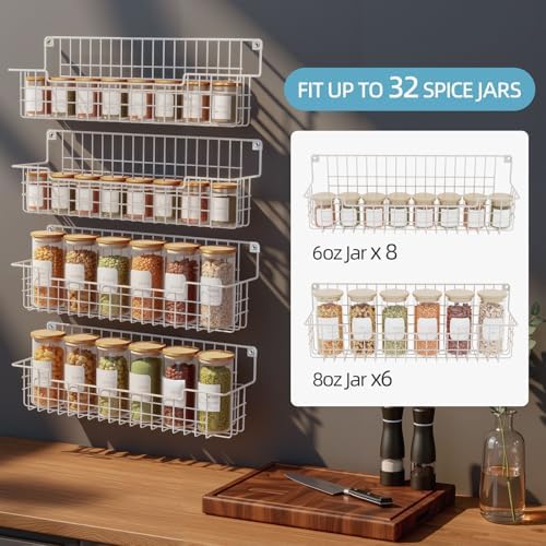 Spice Rack Wall Mount, 4 Pack Spice Organizer, White - Image 6