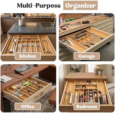 AB Home & Beauty Expandable Bamboo Drawer Organizer for Kitchen Utensils - Adjustable Silverware Organizer, Non-Slip Bamboo Cutlery Tray, Eco-Friendly Kitchen Drawer Storage - Image 6