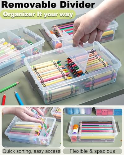 12 Pack Extra Large Pencil Box with Removable Divider, Thickened Pencil Case Bulk, Clear Crayon Marker Organizer Stackable Plastic Small Storage Containers for Pen Craft School Supplies(Grey) - Image 3