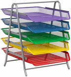 Mind Reader 5-Tier Paper Tray Organizer with Multicolor Trays, Classroom File Organizer for Teachers, Metal Mesh, Assorted Colors - Image 6