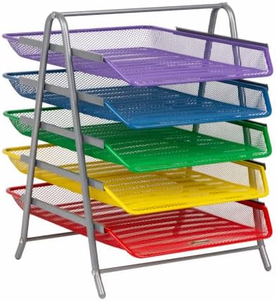 Mind Reader 5-Tier Paper Tray Organizer with Multicolor Trays, Classroom File Organizer for Teachers, Metal Mesh, Assorted Colors - Image 6