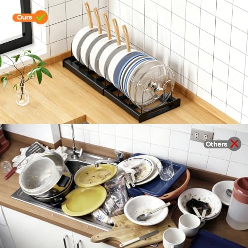 Nigelia 2 Pack Pots and Pans Organizer for Under Cabinet, 22" Expandable Food Storage Container Lid Organizers with 10 Adjustable Dividers Pot Lid Holders Rack Inside Cabinet&Kitchen Countertop(Black) - Image 6