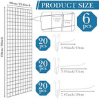 Hicarer 6 Pcs Commercial Grade Gridwall Panels for Display, Heavy Duty Wire Grid wall Display Rack Metal wall Mount Grid with 60 White Hooks for Retail Display Home Storage Vendor Events(2 x 5 ft) - Image 3