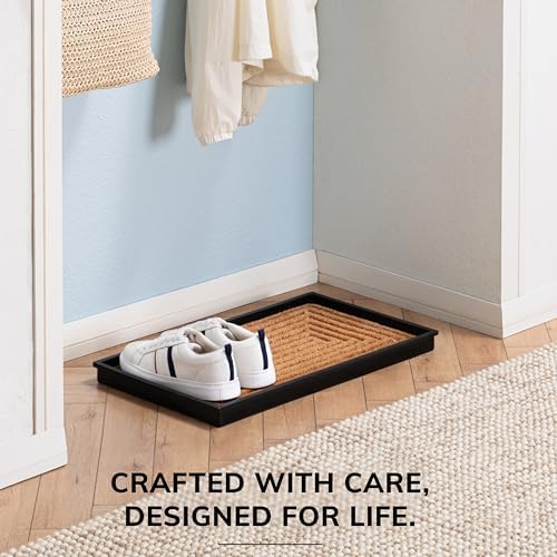 Anji Mountain Heavy Duty Waterproof Rubber Shoe Storage Mat Organizer/Boot Storage Multi Use for Entryway with Coir, Tan Rectangle Embossed Insert, Fits 2 Pair (24.5" Wide) - Image 5