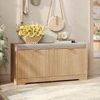 Maupvit 39.4" Fluted Shoe Bench with Storage, Narrow Entryway Bench,Natural - Image 6