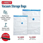 4 Pack Variety Vacuum Storage Bags for Comforters, Blankets & Clothes – Vacuum Sealed Compression Bags with Hand Pump – Space Saver Storage Bags for Bedding, Moving, Travel & Organization (2L & 2XL) - Image 3